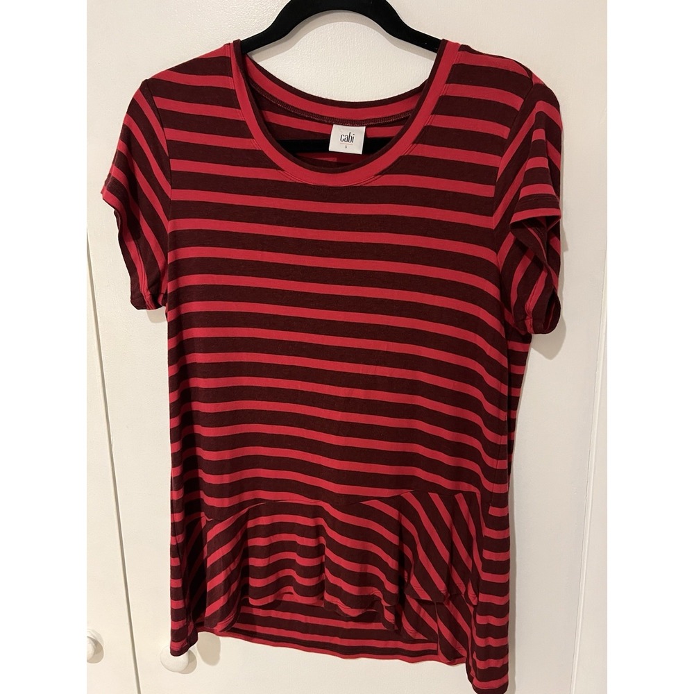 Cabi Sweet Talk Red Striped Peplum Ruffle Blouse Size Women's Small Style #3631